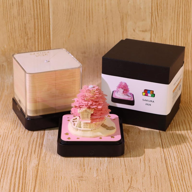 MACTANO 3D Art Calendar Memo Pad 2026, Creative Time Piece Calendar Sakura Tree Rip Away Paper Carving Sticky DIY Note Pink - Image 4